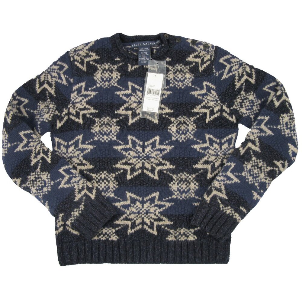 NEW Vintage Handmade $245 Polo Ralph Lauren Snowflake Sweater! S Heavy RUNS SMAL